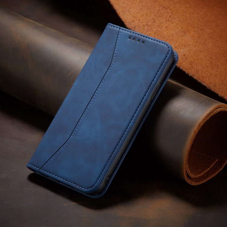 For iPhone 13 Skin-feel Calfskin Texture Magnetic Dual-Fold Horizontal Flip Leather Case with Holder & Card Slots & Wallet