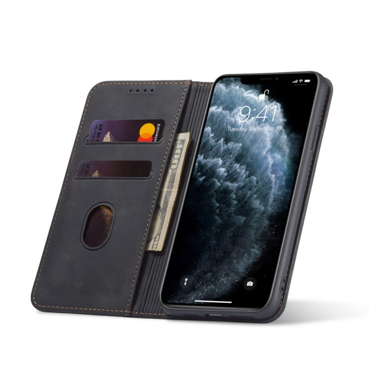 For iPhone 13 Pro Skin-feel Calfskin Texture Magnetic Dual-Fold Horizontal Flip Leather Case with Holder & Card Slots & Wallet