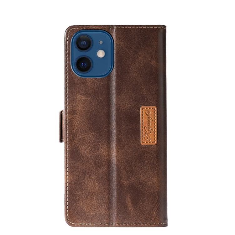 For iPhone 13 mini Retro Texture Contrast Color Side Buckle Horizontal Flip Leather Case with Holder & Card Slots & Wallet