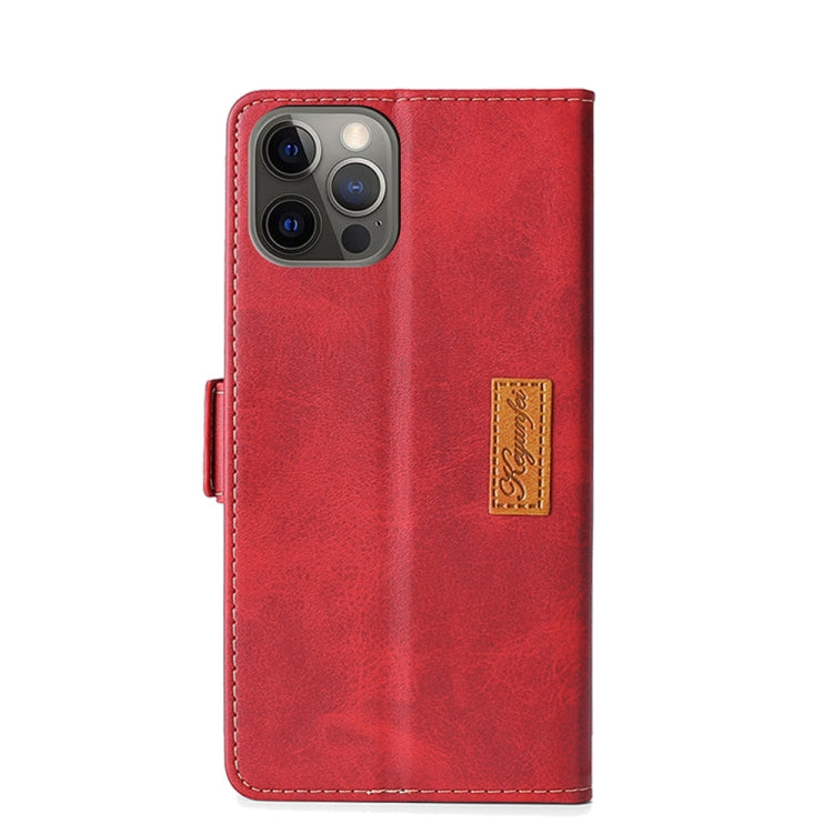 For iPhone 13 Retro Texture Contrast Color Side Buckle Horizontal Flip Leather Case with Holder & Card Slots & Wallet