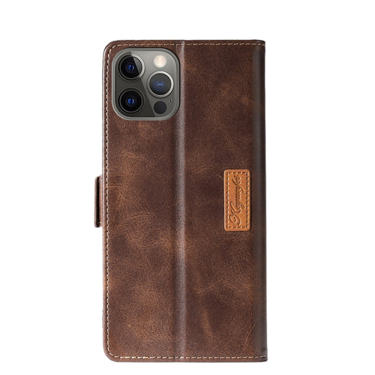For iPhone 13 Retro Texture Contrast Color Side Buckle Horizontal Flip Leather Case with Holder & Card Slots & Wallet