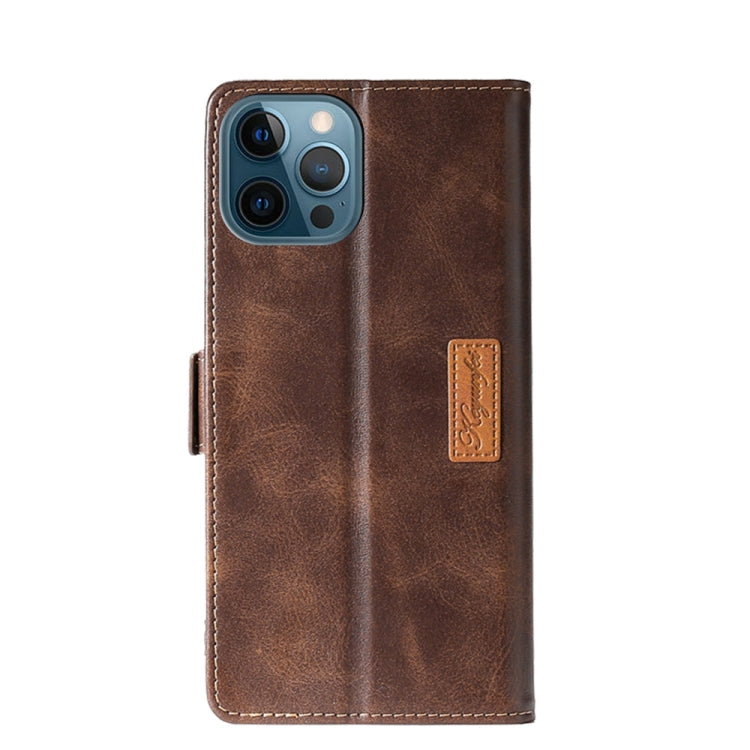 For iPhone 13 Pro Max Retro Texture Contrast Color Side Buckle Horizontal Flip Leather Case with Holder & Card Slots & Wallet