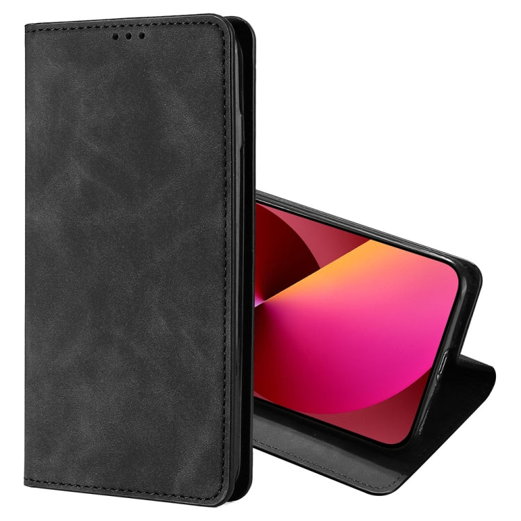 For iPhone 13 Skin Feel Magnetic Horizontal Flip Leather Case with Holder & Card Slots