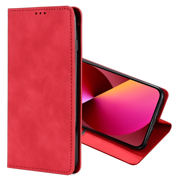 For iPhone 13 Skin Feel Magnetic Horizontal Flip Leather Case with Holder & Card Slots