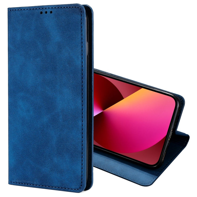 For iPhone 13 Skin Feel Magnetic Horizontal Flip Leather Case with Holder & Card Slots