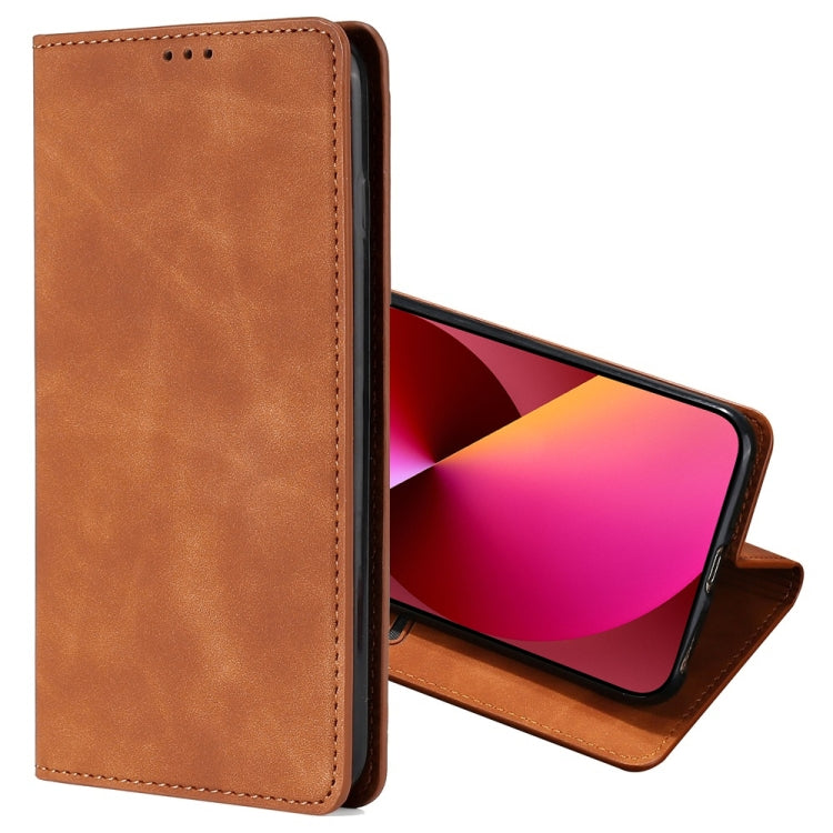 For iPhone 13 Skin Feel Magnetic Horizontal Flip Leather Case with Holder & Card Slots