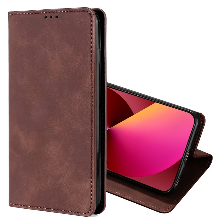 For iPhone 13 Skin Feel Magnetic Horizontal Flip Leather Case with Holder & Card Slots