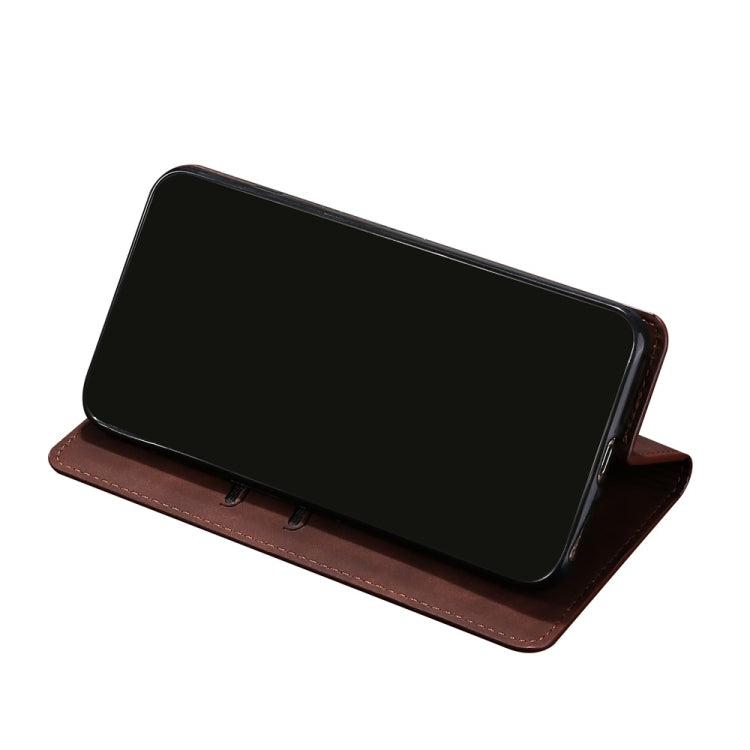 For iPhone 13 Skin Feel Magnetic Horizontal Flip Leather Case with Holder & Card Slots
