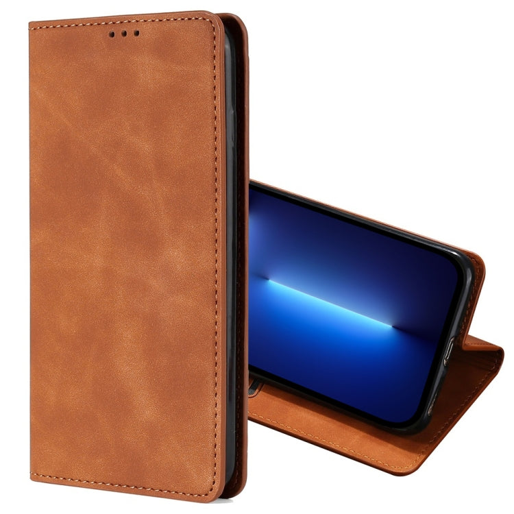 For iPhone 13 Pro Max Skin Feel Magnetic Horizontal Flip Leather Case with Holder & Card Slots