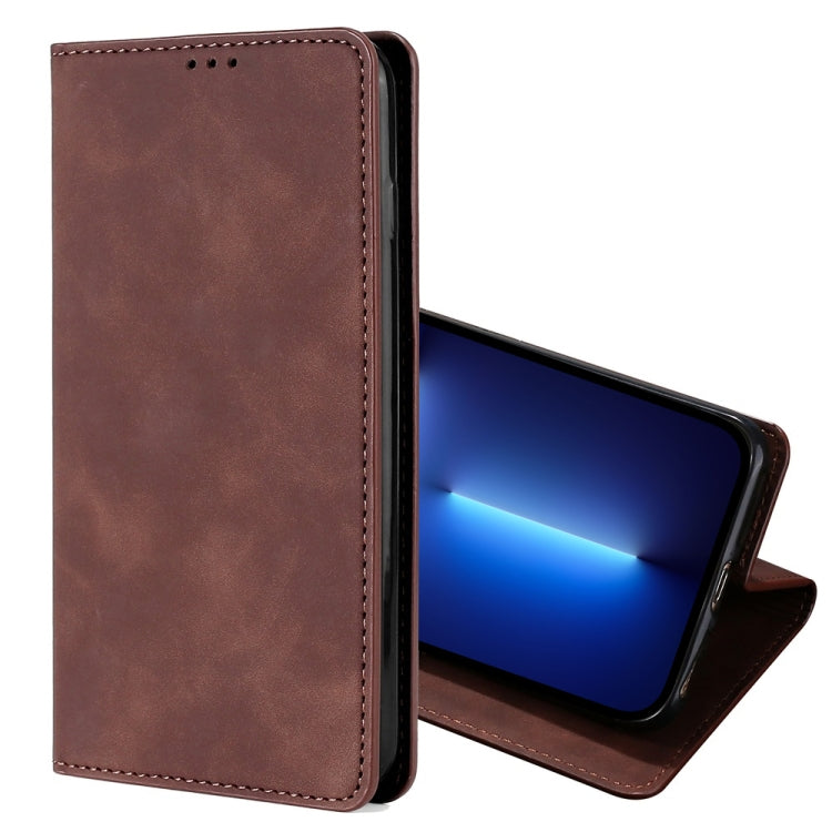 For iPhone 13 Pro Max Skin Feel Magnetic Horizontal Flip Leather Case with Holder & Card Slots