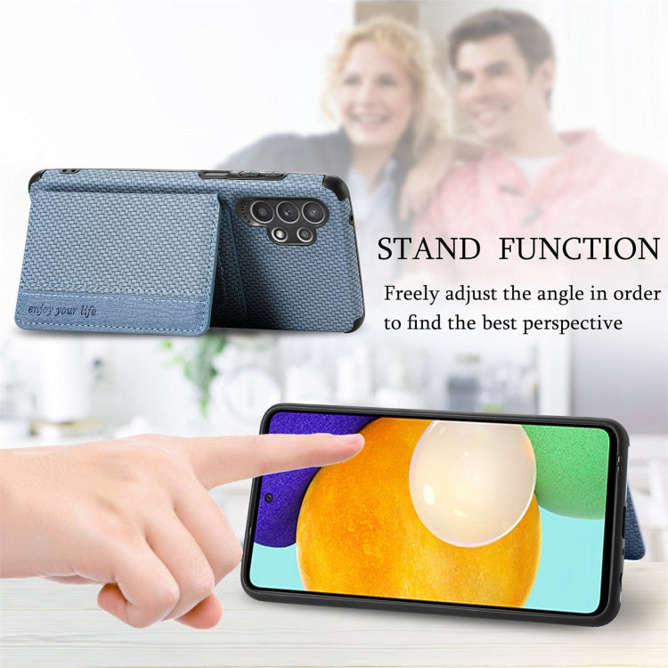 For Samsung Galaxy A32 5G Carbon Fiber Magnetic Card Bag TPU+PU Shockproof Back Cover Case with Holder & Card Slot & Photo Frame