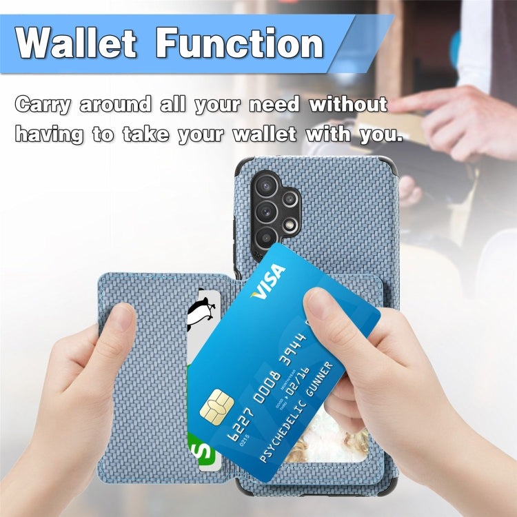 For Samsung Galaxy A32 5G Carbon Fiber Magnetic Card Bag TPU+PU Shockproof Back Cover Case with Holder & Card Slot & Photo Frame