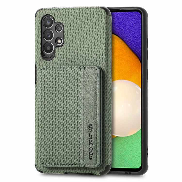 For Samsung Galaxy A32 5G Carbon Fiber Magnetic Card Bag TPU+PU Shockproof Back Cover Case with Holder & Card Slot & Photo Frame