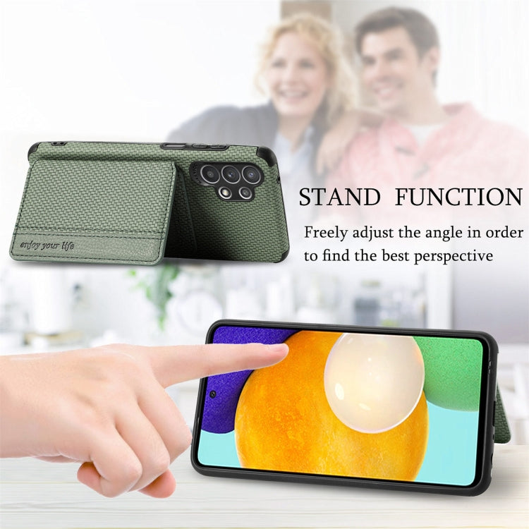 For Samsung Galaxy A32 5G Carbon Fiber Magnetic Card Bag TPU+PU Shockproof Back Cover Case with Holder & Card Slot & Photo Frame