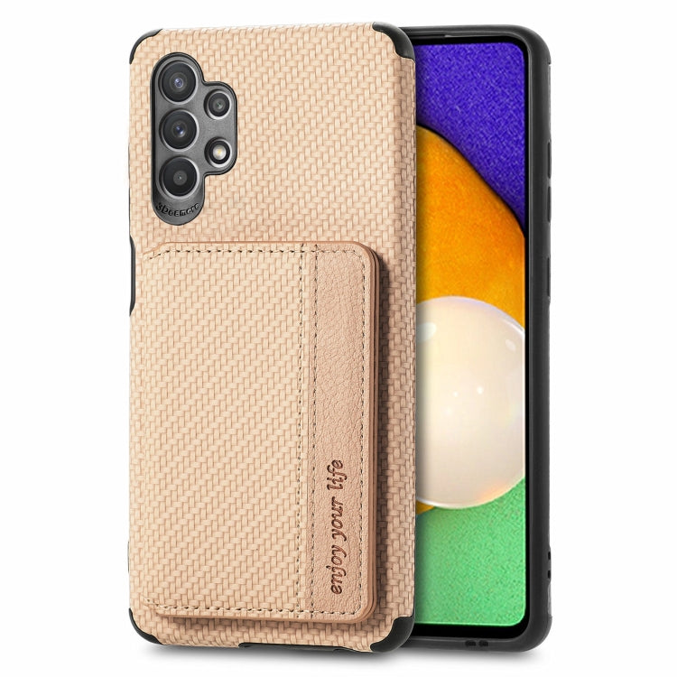 For Samsung Galaxy A32 5G Carbon Fiber Magnetic Card Bag TPU+PU Shockproof Back Cover Case with Holder & Card Slot & Photo Frame
