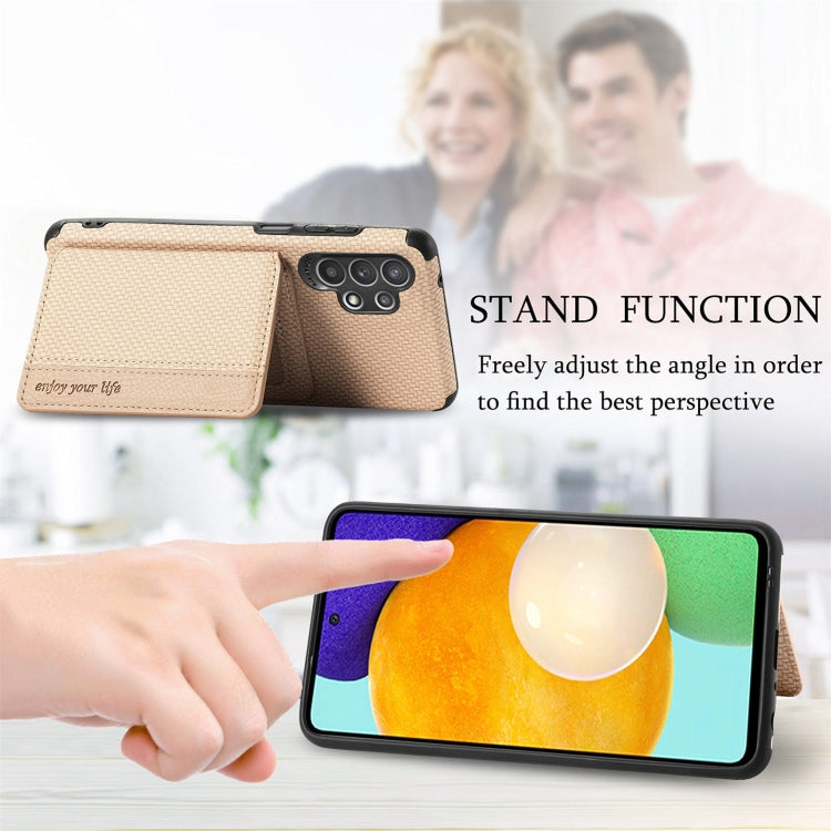 For Samsung Galaxy A32 5G Carbon Fiber Magnetic Card Bag TPU+PU Shockproof Back Cover Case with Holder & Card Slot & Photo Frame