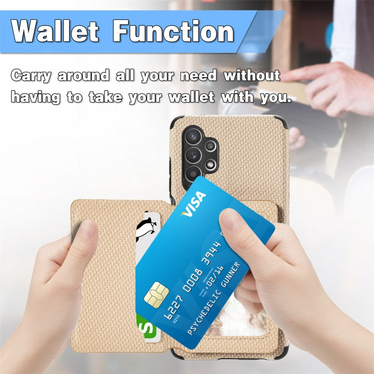 For Samsung Galaxy A32 5G Carbon Fiber Magnetic Card Bag TPU+PU Shockproof Back Cover Case with Holder & Card Slot & Photo Frame