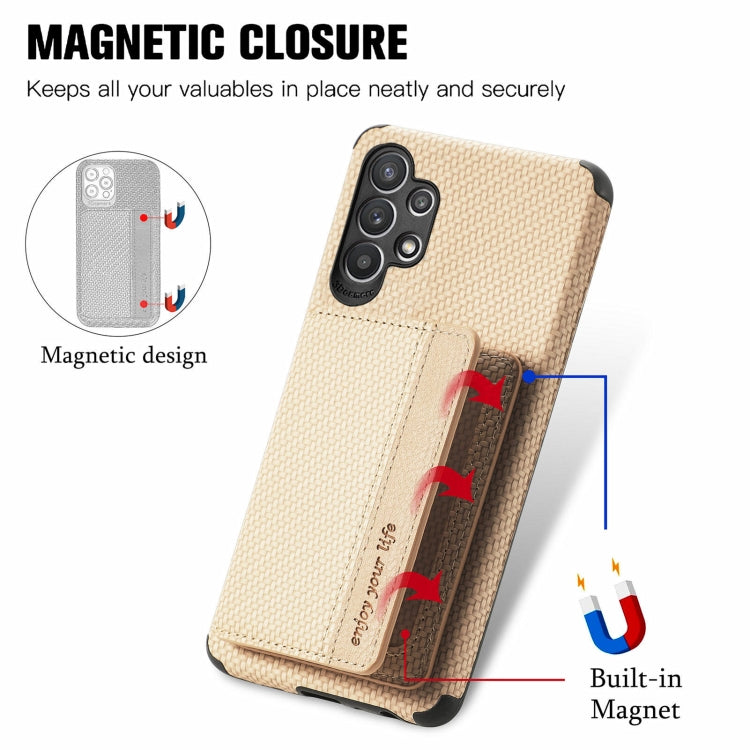 For Samsung Galaxy A32 5G Carbon Fiber Magnetic Card Bag TPU+PU Shockproof Back Cover Case with Holder & Card Slot & Photo Frame