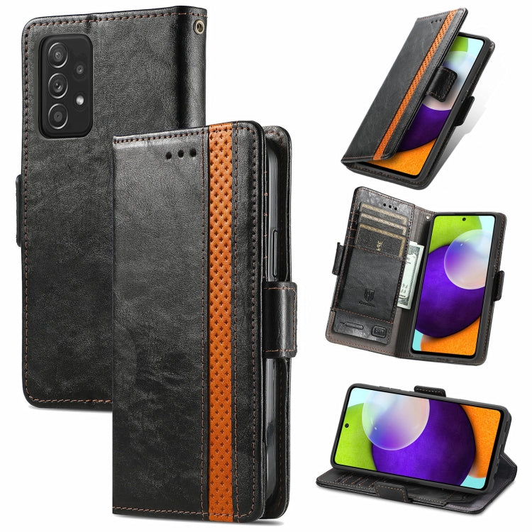 For Samsung Galaxy A72 5G CaseNeo Business Splicing Dual Magnetic Buckle Horizontal Flip PU Leather Case with Holder & Card Slots & Wallet