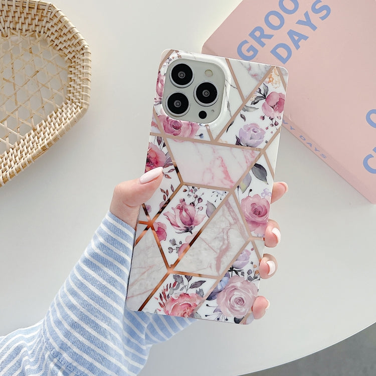 For iPhone 13 Square Mould Shockproof Splicing Flower Pattern Protective Case