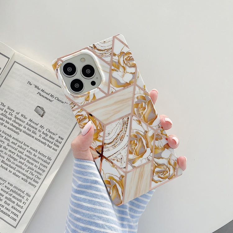 For iPhone 13 Square Mould Shockproof Splicing Flower Pattern Protective Case