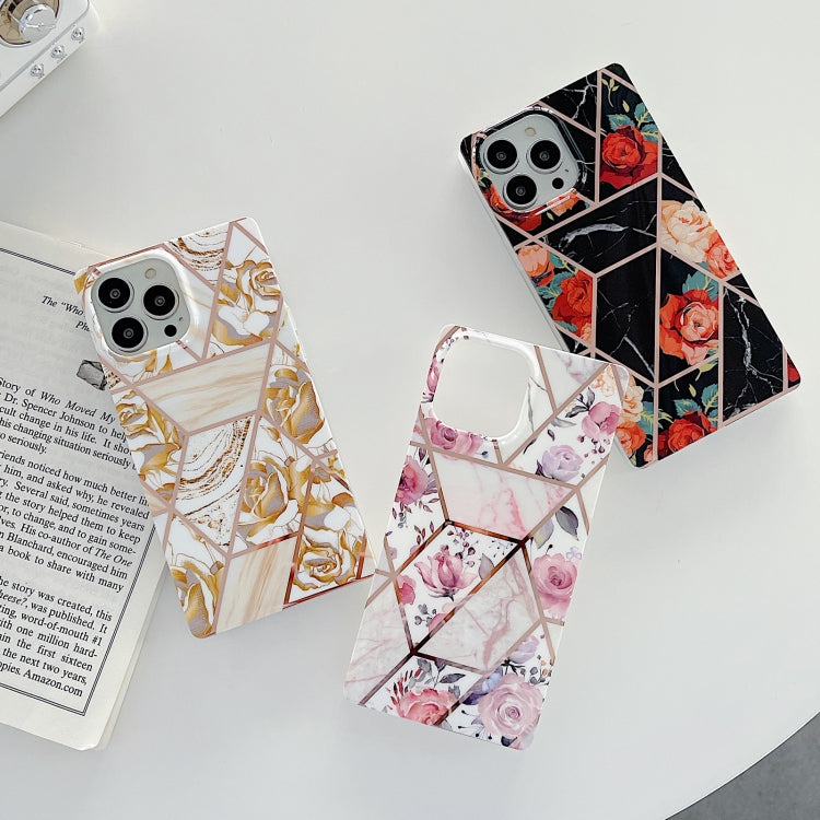 For iPhone 13 Pro Square Mould Shockproof Splicing Flower Pattern Protective Case