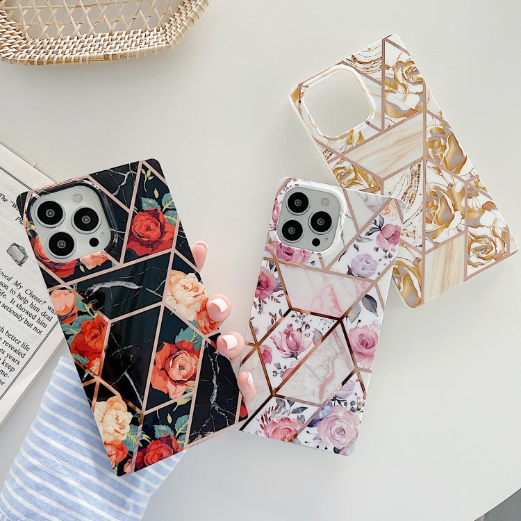 For iPhone 13 Pro Max Square Mould Shockproof Splicing Flower Pattern Protective Case