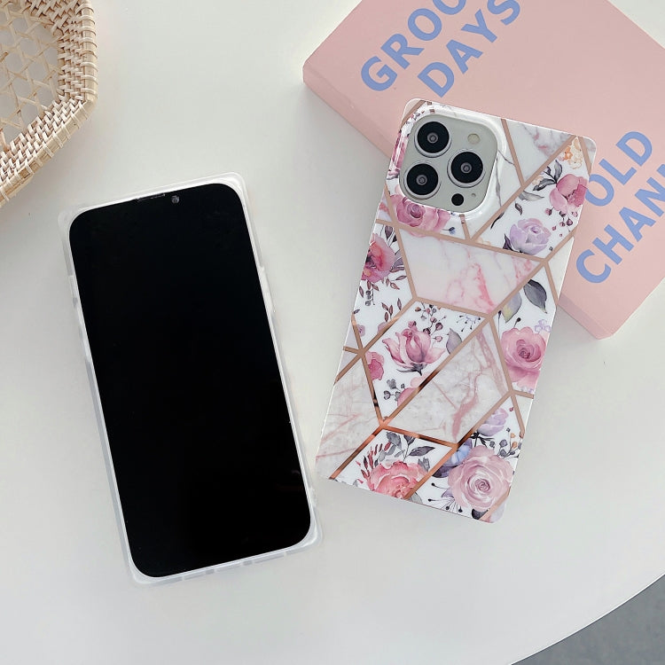 For iPhone 13 Pro Max Square Mould Shockproof Splicing Flower Pattern Protective Case