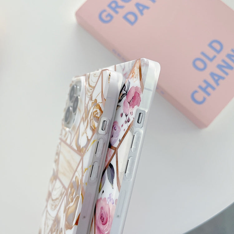 For iPhone 13 Pro Max Square Mould Shockproof Splicing Flower Pattern Protective Case