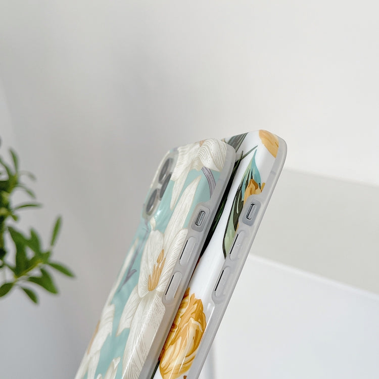 For iPhone 13 Pro Bright Surface Flowers Pattern Shockproof Protective Case
