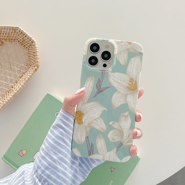 For iPhone 13 Pro Max Bright Surface Flowers Pattern Shockproof Protective Case
