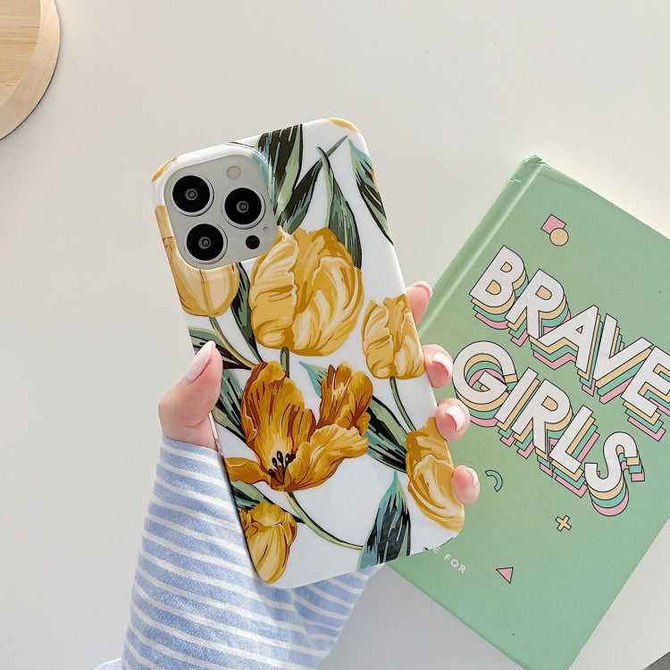 For iPhone 13 Pro Max Bright Surface Flowers Pattern Shockproof Protective Case