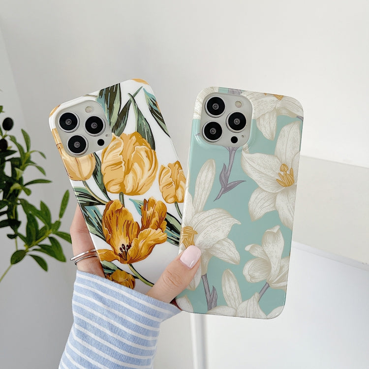 For iPhone 13 Pro Max Bright Surface Flowers Pattern Shockproof Protective Case