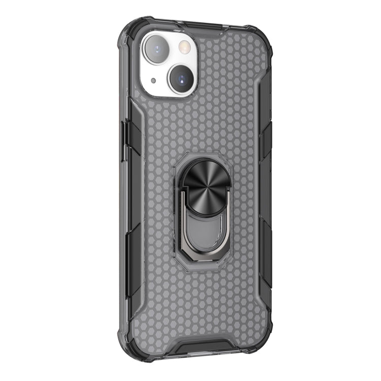 For iPhone 13 mini Honeycomb PC + TPU Shockproof Case with Ring Holder