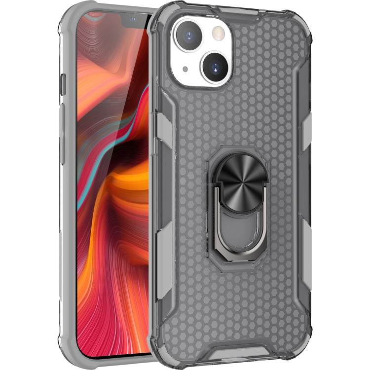 For iPhone 13 mini Honeycomb PC + TPU Shockproof Case with Ring Holder