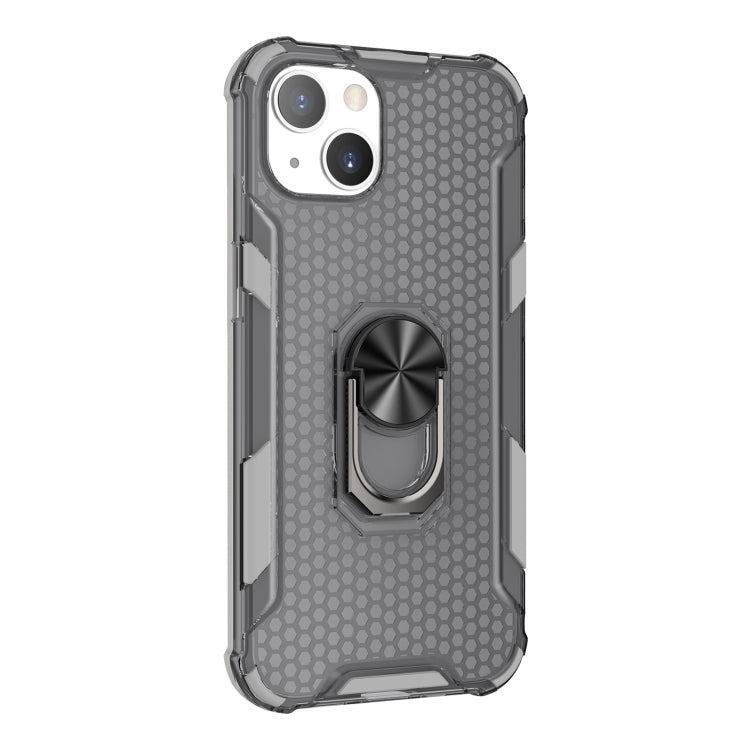 For iPhone 13 mini Honeycomb PC + TPU Shockproof Case with Ring Holder