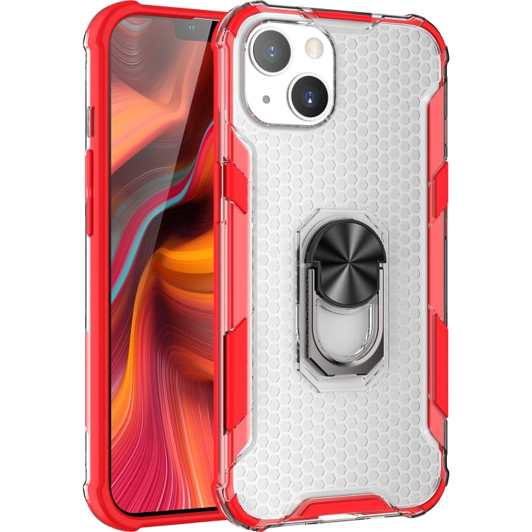 For iPhone 13 mini Honeycomb PC + TPU Shockproof Case with Ring Holder