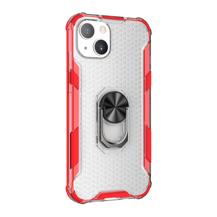 For iPhone 13 mini Honeycomb PC + TPU Shockproof Case with Ring Holder