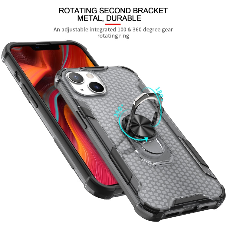 For iPhone 13 Honeycomb PC + TPU Shockproof Case with Ring Holder