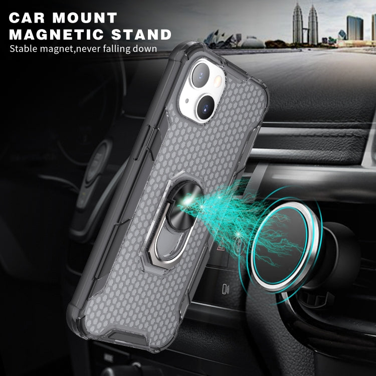 For iPhone 13 Honeycomb PC + TPU Shockproof Case with Ring Holder