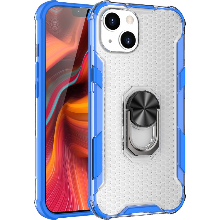 For iPhone 13 Honeycomb PC + TPU Shockproof Case with Ring Holder