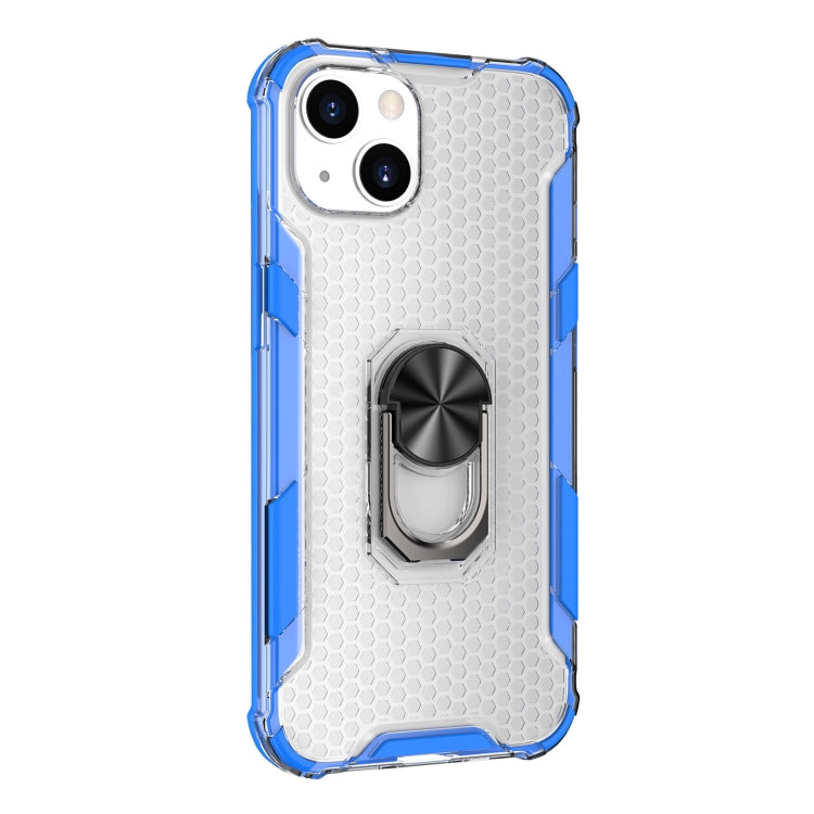 For iPhone 13 Honeycomb PC + TPU Shockproof Case with Ring Holder