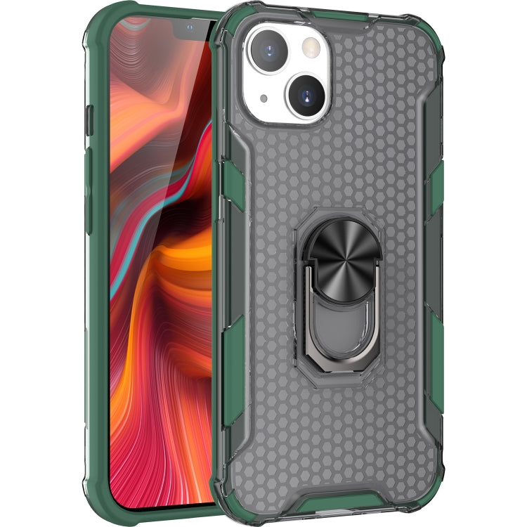 For iPhone 13 Honeycomb PC + TPU Shockproof Case with Ring Holder