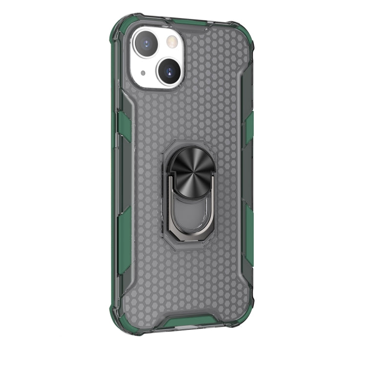 For iPhone 13 Honeycomb PC + TPU Shockproof Case with Ring Holder
