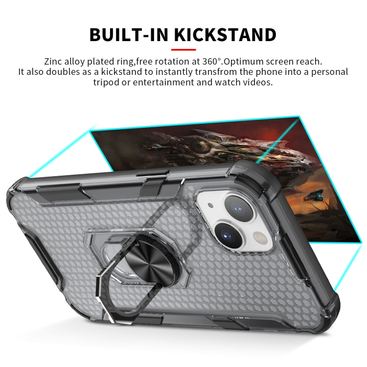 For iPhone 13 Honeycomb PC + TPU Shockproof Case with Ring Holder