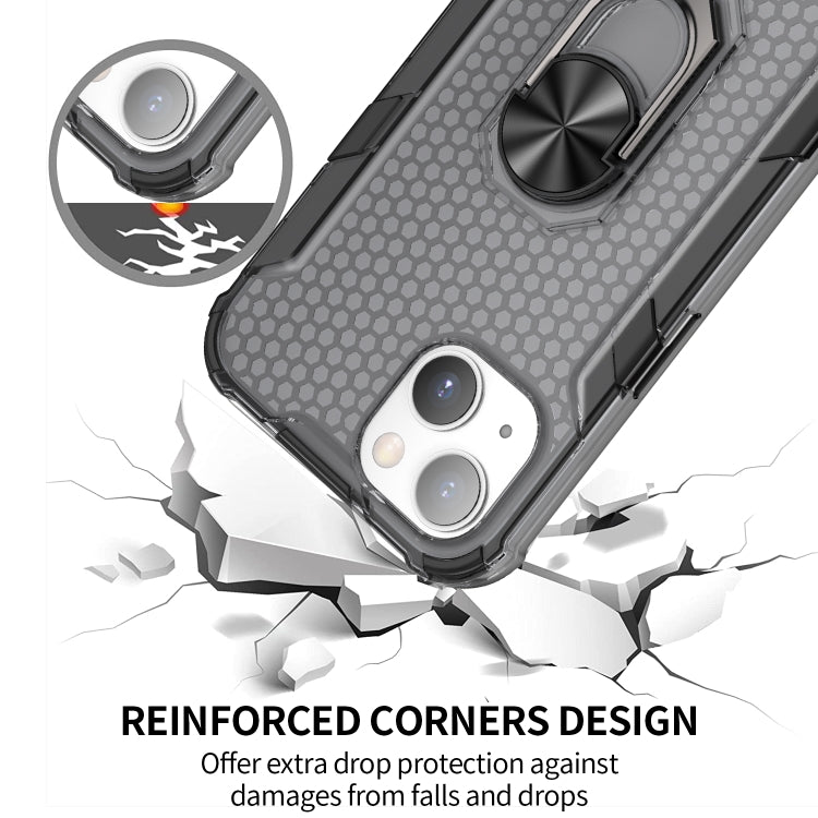 For iPhone 13 Honeycomb PC + TPU Shockproof Case with Ring Holder