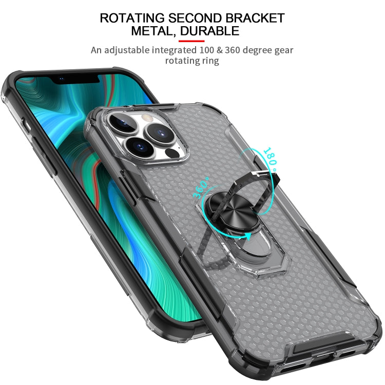 For iPhone 13 Pro Honeycomb PC + TPU Shockproof Case with Ring Holder