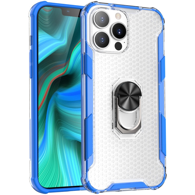 For iPhone 13 Pro Honeycomb PC + TPU Shockproof Case with Ring Holder