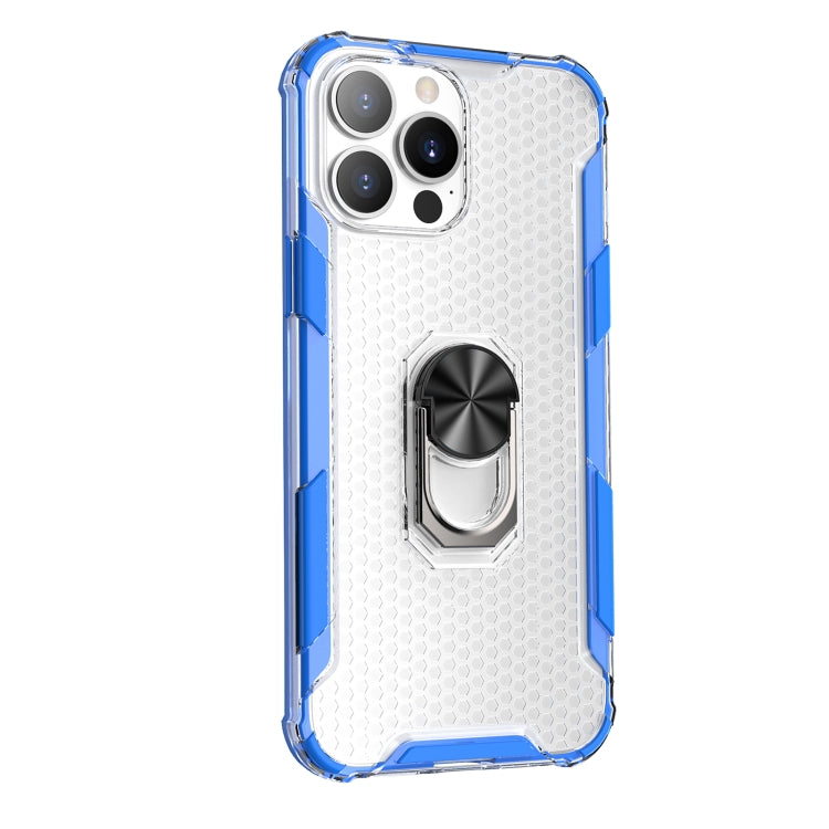 For iPhone 13 Pro Honeycomb PC + TPU Shockproof Case with Ring Holder