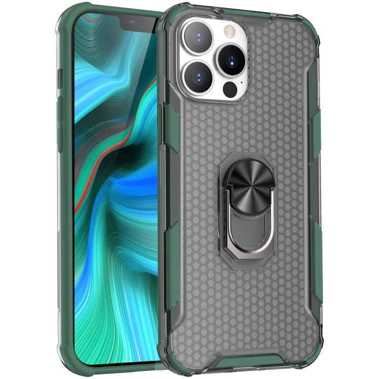 For iPhone 13 Pro Honeycomb PC + TPU Shockproof Case with Ring Holder